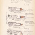 Mercedes-Benz SL (R 107, 1971 bis 1989). Design von Geiger vom 16. Januar 1968 zum möglichen Kühlergrill.