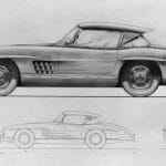 Das unverwechselbare Design des Mercedes-Benz 300 SL (Baureihe W 198) aus der Feder von Friedrich Geiger.